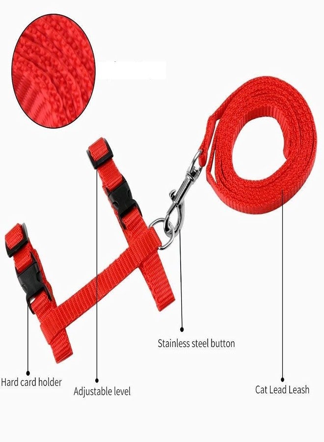 Pups&Pets Cat Harness Leash Set - Adjustable Nylon Harness Strap Collar with Leash Set for Small Pet Walking - Plain (Red) - Image 2